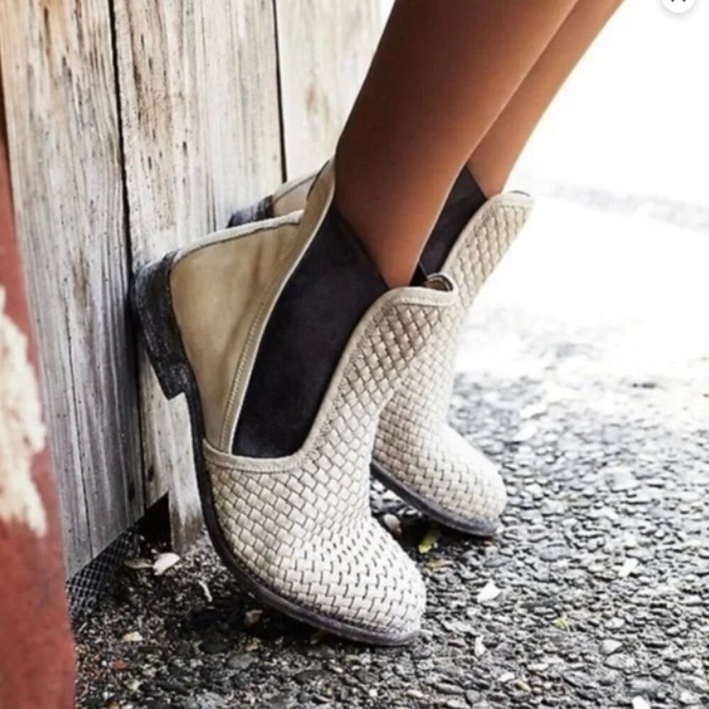 Women's Cream Woven Ankle Boots - Classic Chelsea Style